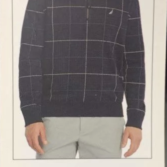 Nautica 3/4 Zip Navy Stripe Long Sleeve Sweater Size L NWT MSRP $79.50 - Picture 4 of 5